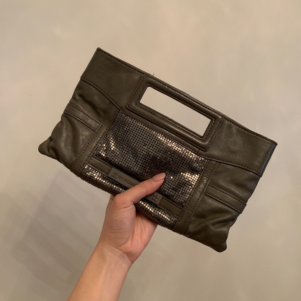 BCBG MaxAzria Leather & Chainmail Clutch OS